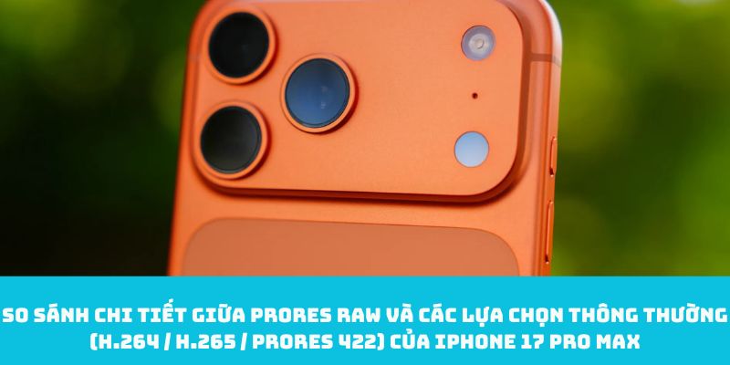 So sánh chi tiết giữa ProRes RAW và các lựa chọn thông thường (H.264 / H.265 / ProRes 422) của iPhone 17 Pro Max